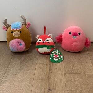 Squishmallows Animal Toy Set - Pink, Brown, Red